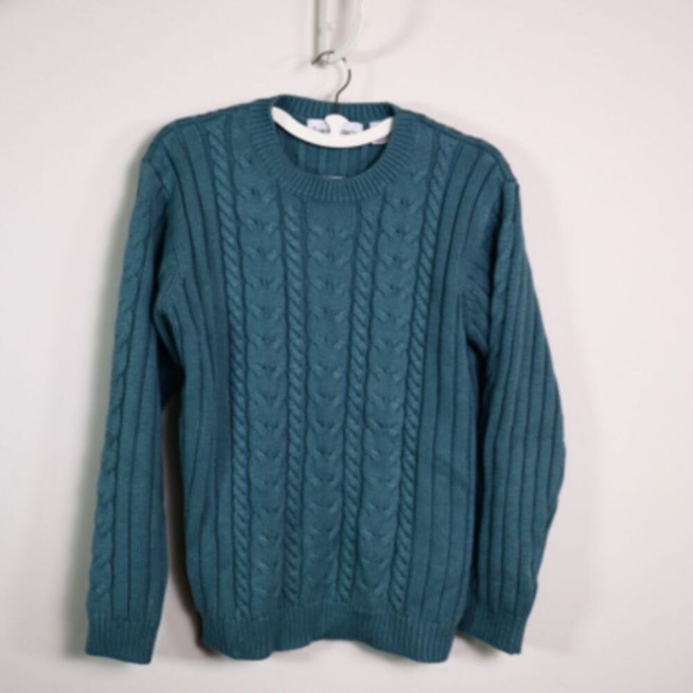Baxter & Wells Cable Knit Sweater Small Teal Crew Neck 100% Acrylic